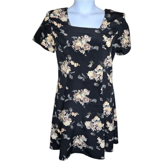 Vintage Dresses & Skirts - VINTAGE 90s dark floral cottagecore corset‎ back fit and flare grunge dress M